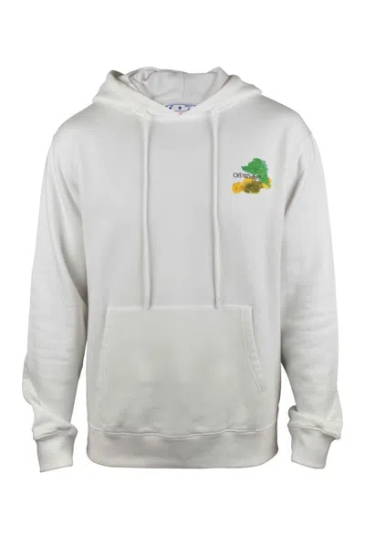 Off-white White Cotton Sweatshirt With Drawstring Hood In Gray