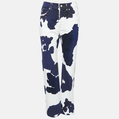 Pre-owned Off-white White Cow Print Denim Straight Leg Jeans M Waist 27"