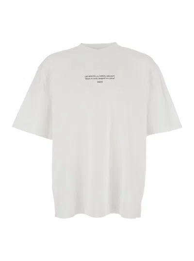 OFF-WHITE WHITE CREWNECK T-SHIRT WITH LOGO LETTERING ON THE FRONT IN COTTON MAN