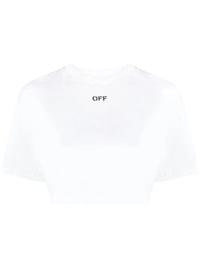 OFF-WHITE OFF-WHITE  WHITE CROPPED T-SHIRT WITH LOGO