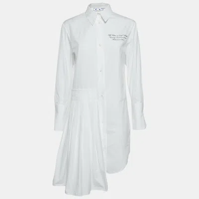 Pre-owned Off-white White Embroidered Cotton Pleated Mini Shirt Dress Xs