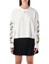 Off-white Arrow Flower Cropped Crew Neck Logo Sweatshirt In White