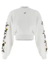 Off-white Arrow Flower Cropped Crew Neck Logo Sweatshirt In White