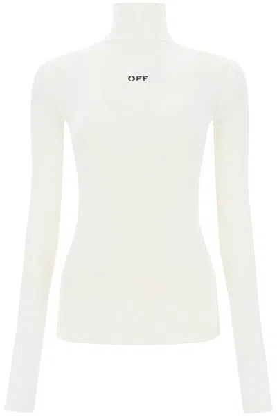 OFF-WHITE WHITE FUNNEL-NECK T-SHIRT WITH OFF LOGO FOR WOMEN