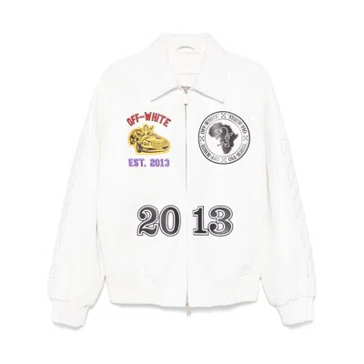 Off-white Rhino Leather Raglan Varsity Jacket In White