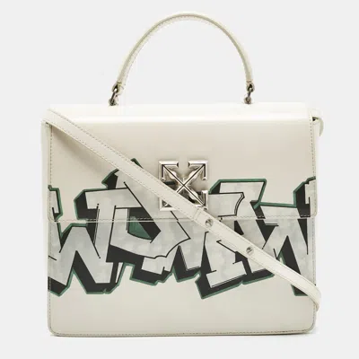 Pre-owned Off-white White Leather Graffiti 2.8 Jitney Top Handle Bag