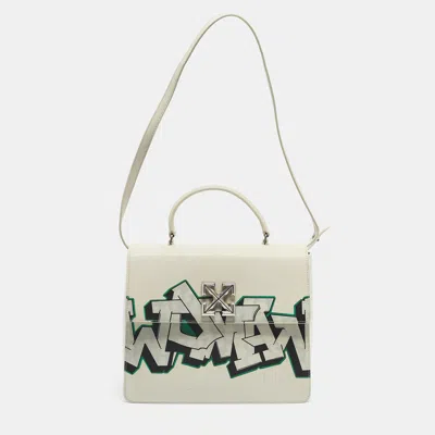 Pre-owned Off-white White Leather Graffiti 4.3 Jitney Top Handle Bag