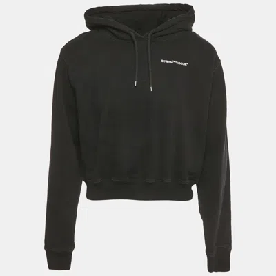 Pre-owned Off-white White Logo Embroidered Cotton Hoodie M In Black