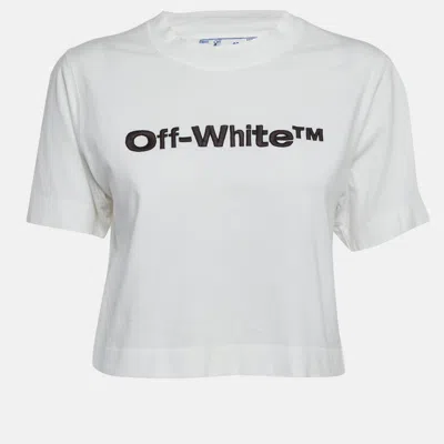 Pre-owned Off-white White Logo Embroidered Crop T-shirt Xs