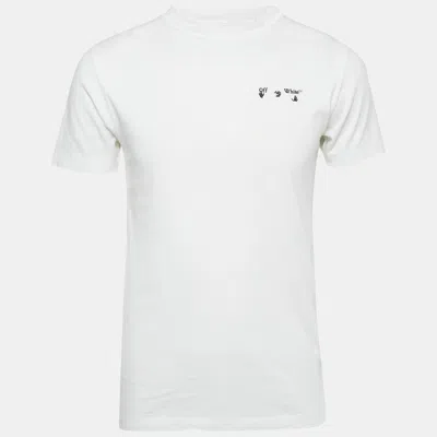 Pre-owned Off-white White Logo Embroidered Jersey T-shirt Xs