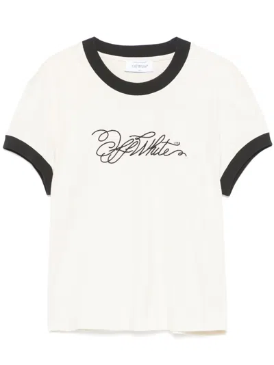 OFF-WHITE WHITE LOGO-EMBROIDERED T-SHIRT