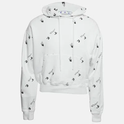 Pre-owned Off-white White Logo Print Cotton Hoodie S