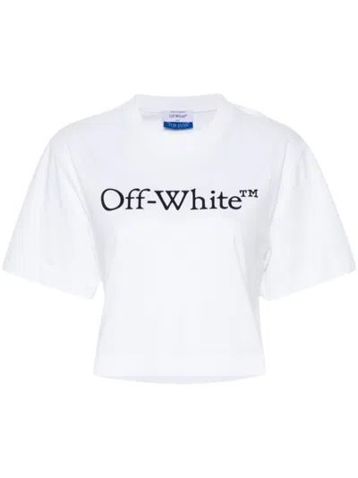 OFF-WHITE WHITE LOGO-PRINT CROPPED T-SHIRT