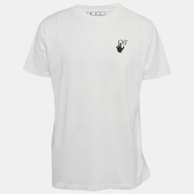 Pre-owned Off-white White Logo Print Jersey Crew Neck T-shirt L