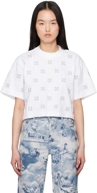 Off-white White Lurex Little Arrows Crop T-shirt In White Silver