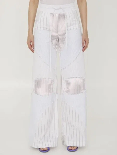OFF-WHITE WHITE MOTORCYCLE PANTS IN COTTON POPLIN WITH STRIPED DETAILS