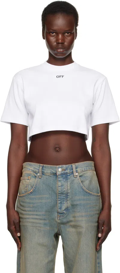 Off-white White 'off' Stamp Rib Cropped T-shirt In White Black
