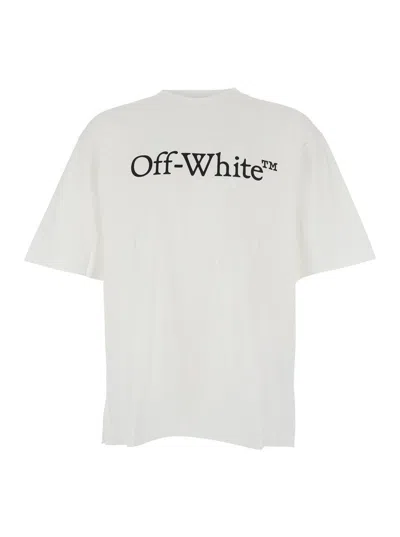 Off-white White Oversized T-shirt With Contrasting Logo Lettering Print In Cotton Man In Multi