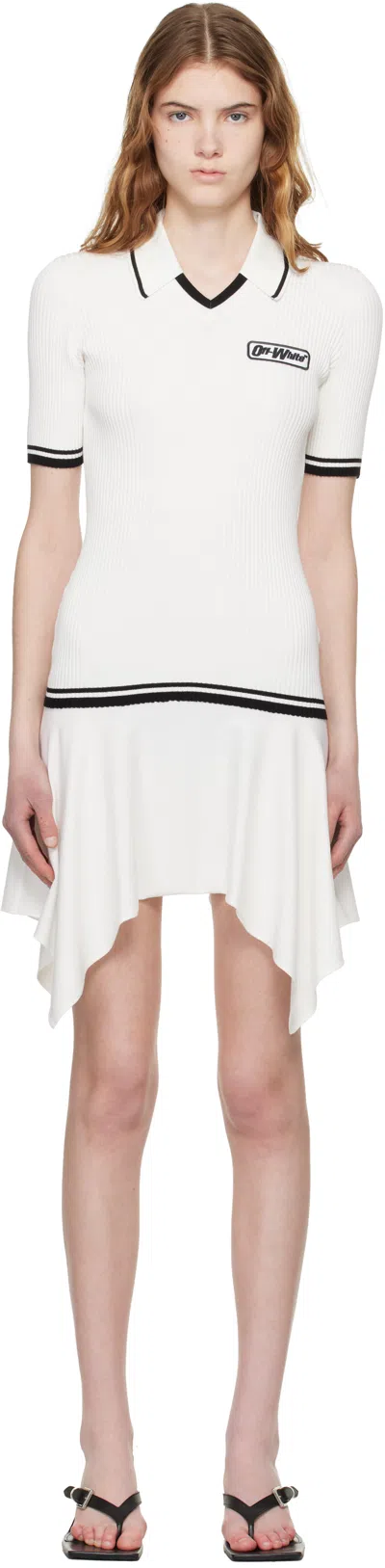 Off-white White Rib Viscose Knit Polo Minidress In Multi