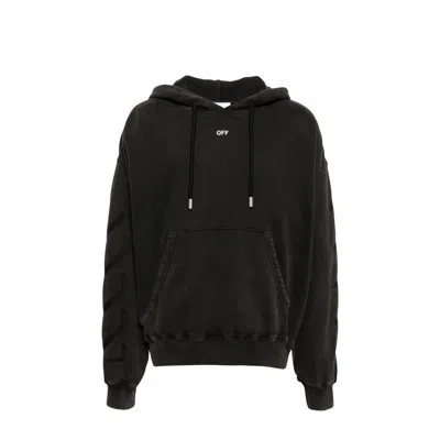 Off-white Cropped Black Hoodie With Embossed Detailing And Graphic Print