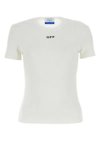 Off-white White Stretch Cotton T-shirt In Whiteblack