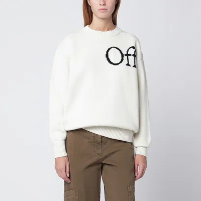 Off-white White Sweater With Logo Intarsia In Multi
