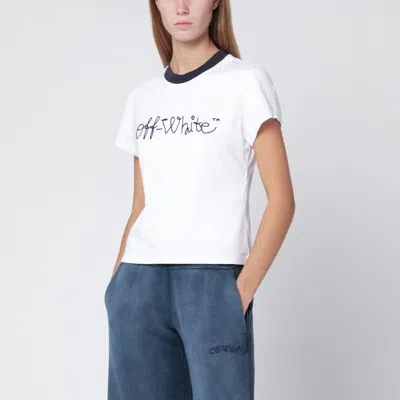 Off-white White T-shirt With Blue Embroidered Logo