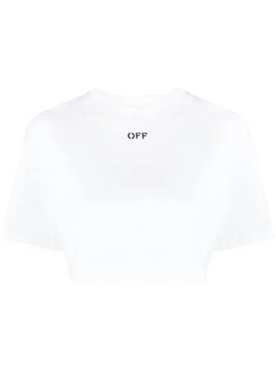 Off-white White Cropped T-shirt With Logo