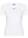 Off-white Cropped Ribbed Cotton T-shirt With Wide Sleeves In White