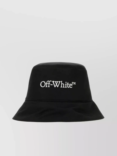 Off-white Wide Brim Polyester Bucket Hat In Black