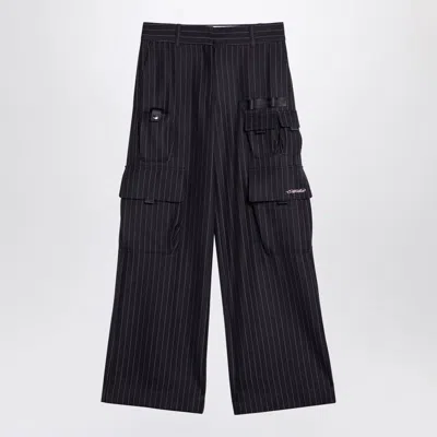 Off-white Wide Grey Pinstripe Cargo Trousers For Women In Navy