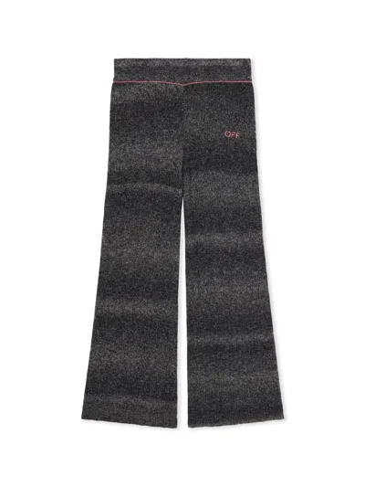 Off-white Kids' Wide-leg Clear Rib Logo Trousers In Grey