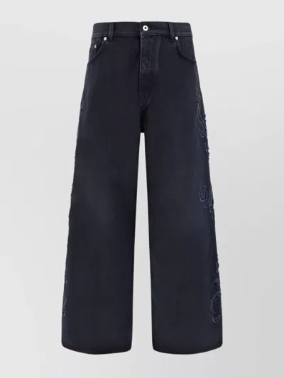 Off-white Wide-leg Cotton Jeans With Embroidered Accents In Blue