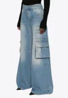 Off-white Wide-leg Faded Cargo Jeans In Blue