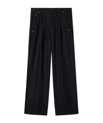 Off-white Wide-leg Linen Trousers In Black