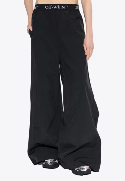 Off-white Logo Band Wide Leg Trousers In Black