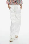 Off-white Wide-leg Relaxed Fit Pants With Drawstring Waist In White