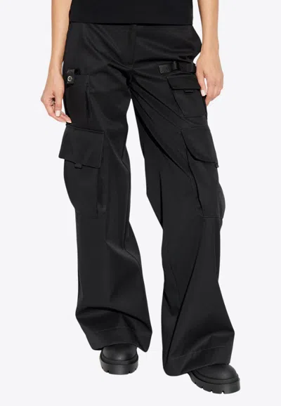Off-white Wide-leg Wool Cargo Pants In Black