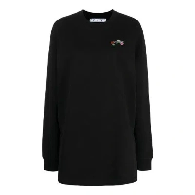 Off-white (wmns)  Arrow Embroidered Flowers Sports Long Loose Fit Black Hoodie