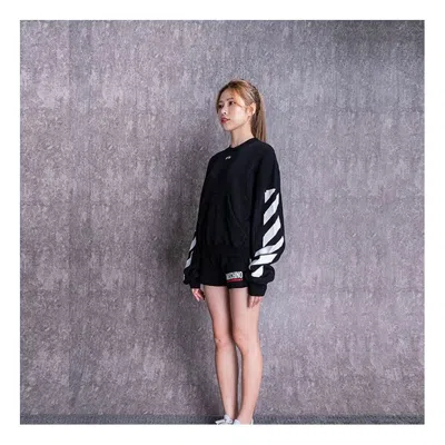 Off-white (wmns)  Casual Colorblock Logo Round Neck Pullover Hoodie Black