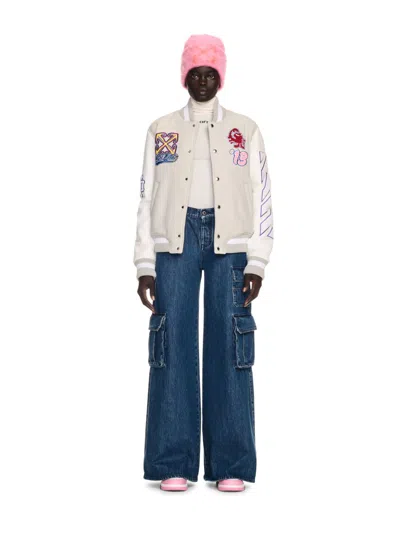 Off-white Wo Characters Varsity Bomber Jacket In Neutral