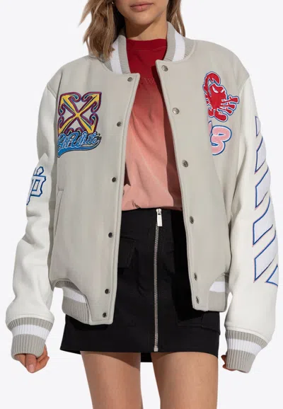 Off-white Wo Characters Varsity Bomber Jacket In Gray