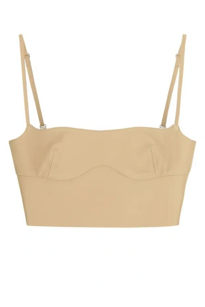 Off-white Off White Woman Beige Leather Crop Top In Brown