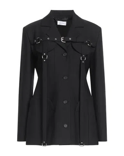 OFF-WHITE OFF-WHITE WOMAN BLAZER BLACK SIZE 6 POLYESTER, VIRGIN WOOL, ELASTANE