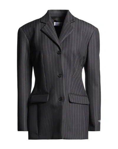 OFF-WHITE OFF-WHITE WOMAN BLAZER GREY SIZE 4 VIRGIN WOOL, POLYESTER