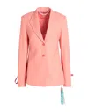 Off-white Woman Blazer Salmon Pink Size 10 Polyester, Wool, Elastane, Leather In Pink