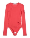 Off-white Woman Bodysuit Coral Size 12 Organic Cotton, Elastane In Red