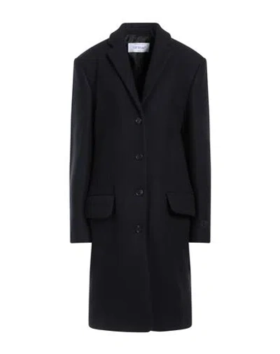 Off-white Woman Coat Midnight Blue Size 8 Virgin Wool, Polyamide In Black