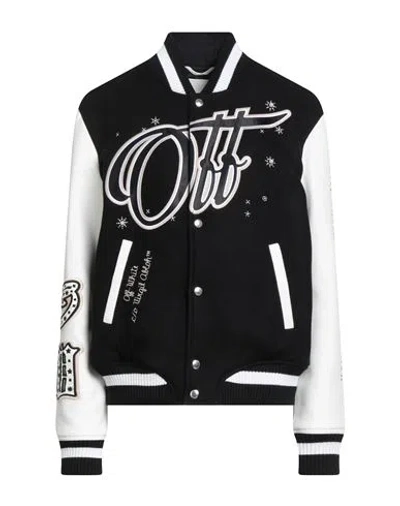 OFF-WHITE OFF-WHITE WOMAN JACKET BLACK SIZE 6 LEATHER, VIRGIN WOOL, POLYAMIDE