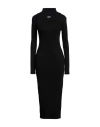 Off-white Ribbed Texture Midi Dress With High Neckline In Black